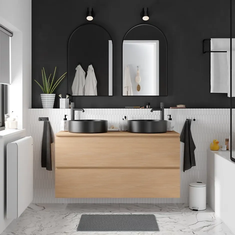 GoodHome Vasque à poser ronde céramique noir mat Samal