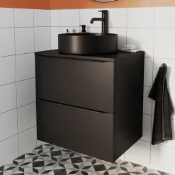 GoodHome Vasque à poser ronde céramique noir mat Samal