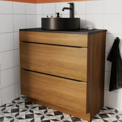 GoodHome Vasque à poser ronde céramique noir mat Samal