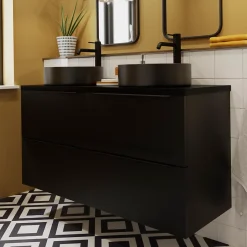 GoodHome Vasque à poser ronde céramique noir mat Samal
