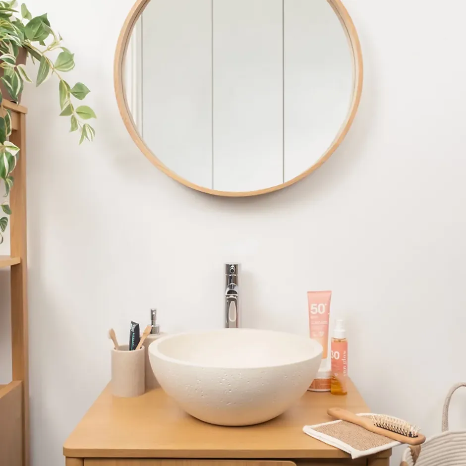 Homesight Vasque à poser ronde céramique beige Ø36 x H.14,5 cm Emmy