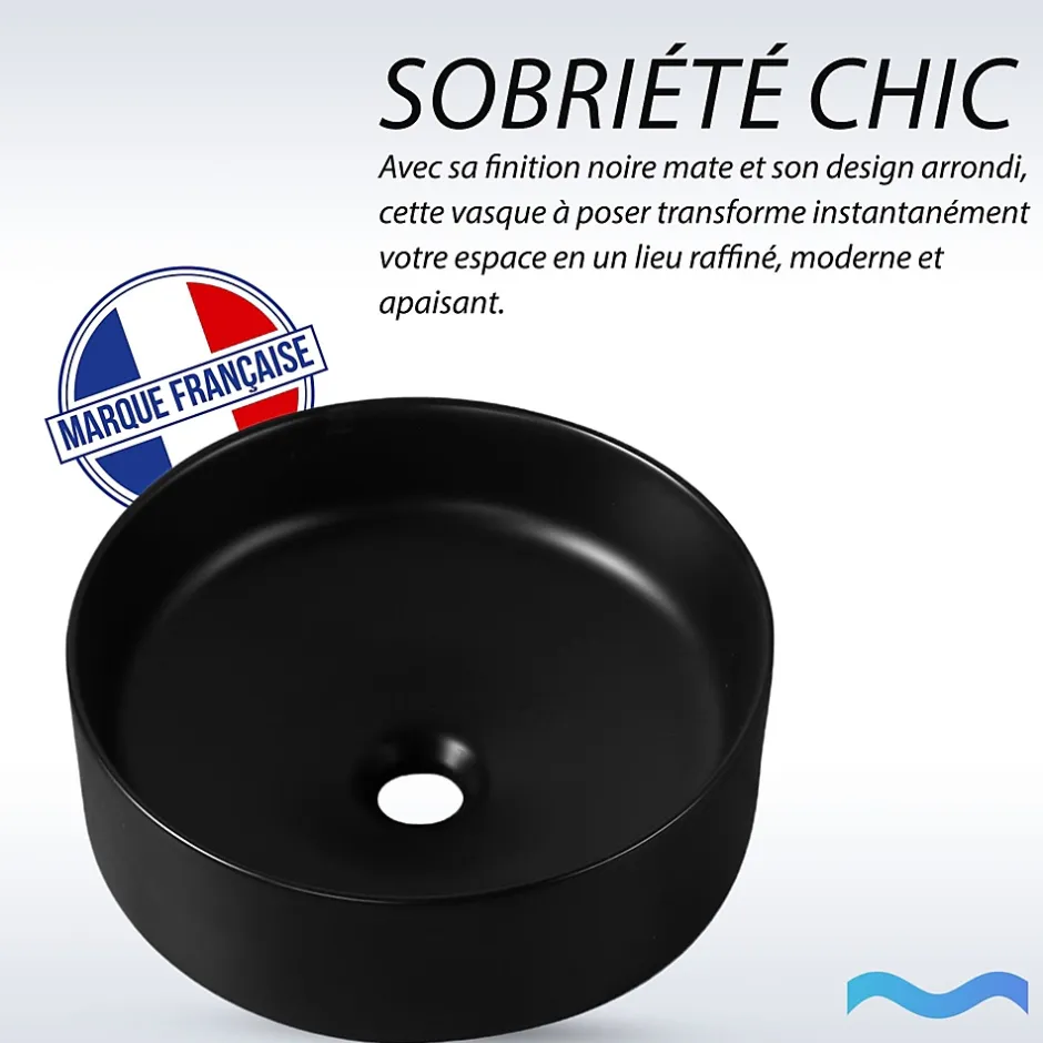Dileci Vasque à poser ronde en céramique noir -* Lavabo