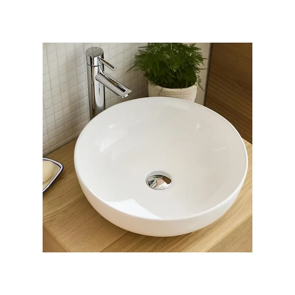 Mob-In Vasque à poser ronde en céramique blanche 42cm* Vasque À Poser