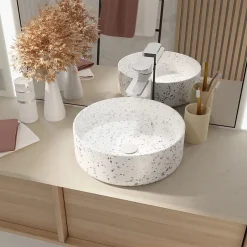 Galedo Vasque à poser ronde en céramique terrazzo gris Ø35 x H.12 cm,