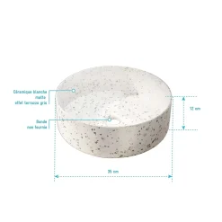 Galedo Vasque à poser ronde en céramique terrazzo gris Ø35 x H.12 cm,