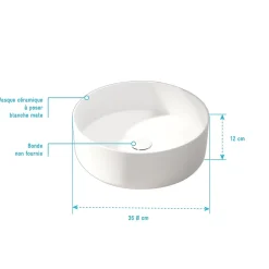 Galedo Vasque à poser ronde en céramique blanc mat Ø36 x H.12 cm,