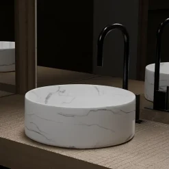Aurlane Vasque à poser Ronde en Céramique Blanche Mat Effet Marbre - 36cm x 13cm - WHITE MARBLE* Vasque À Poser