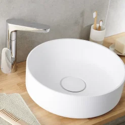 GoodHome Vasque à poser ronde en résine blanc Apanas* Vasque À Poser