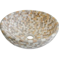 Casa Linéa Vasque à poser ronde en travertin l.40,6xH.15 cm, Carmen Mix* Vasque À Poser