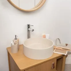 Homesight Vasque à poser ronde grès beige Ø36 x H.12 cm Swan