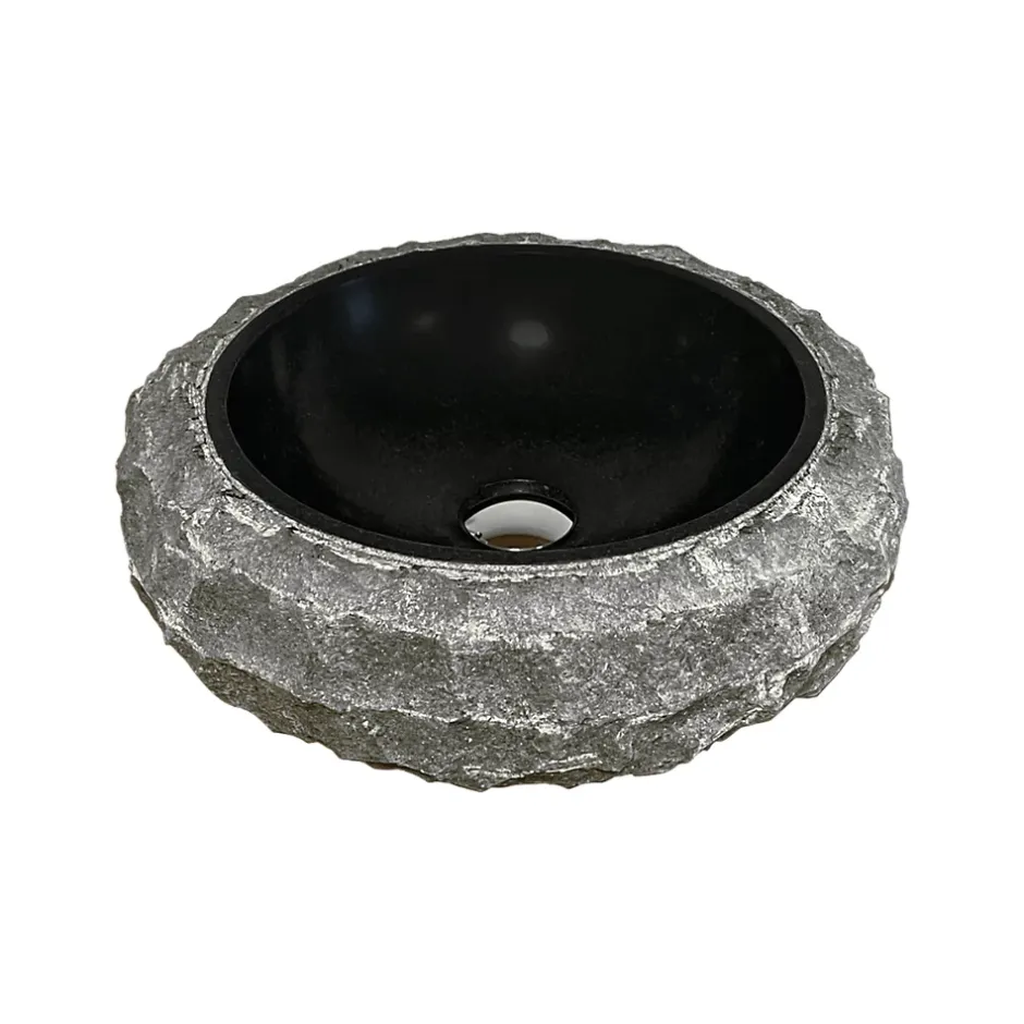 Byca Vasque à poser ronde PITA - 40 cm noir en basalte* Vasque À Poser