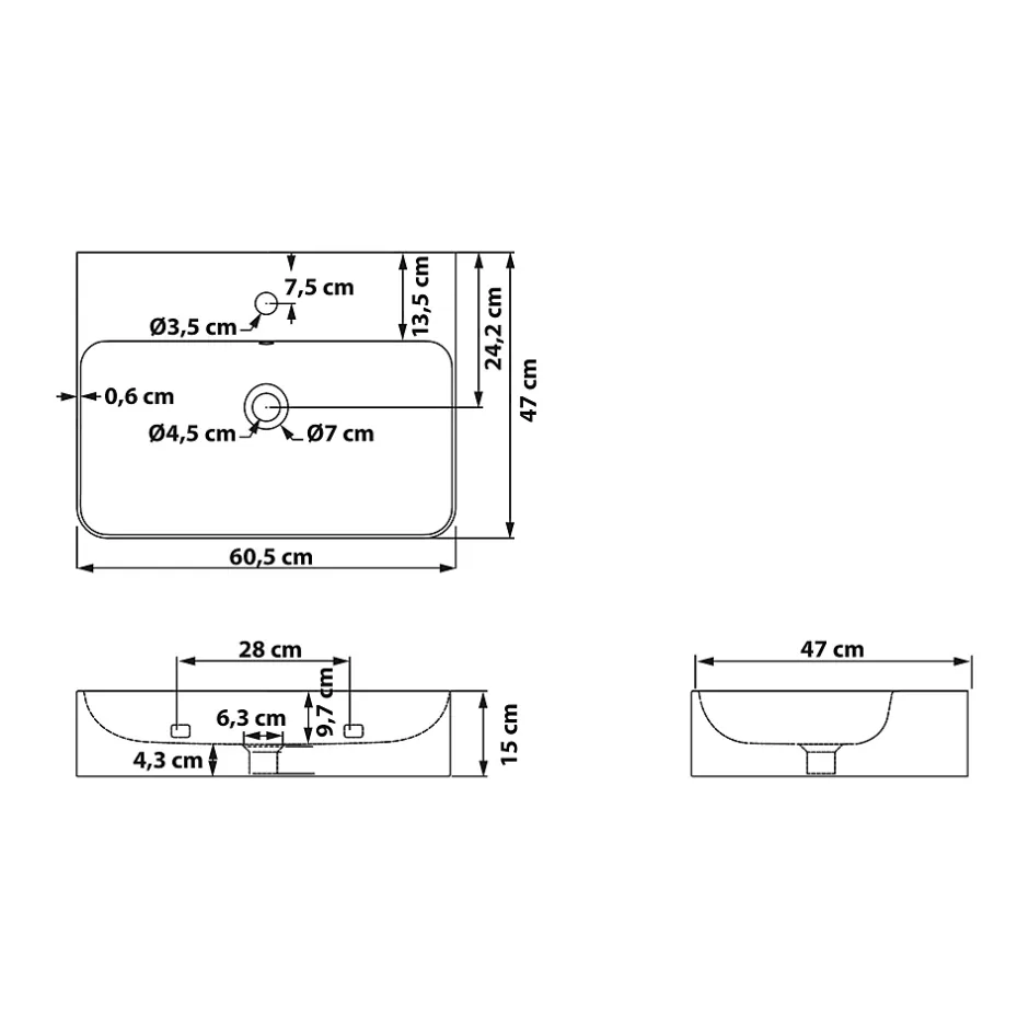 Schulte Vasque À Poser Dara - 60,5 X 47 X 14,5 Cm - Rectangulaire - Blanc* Vasque À Poser