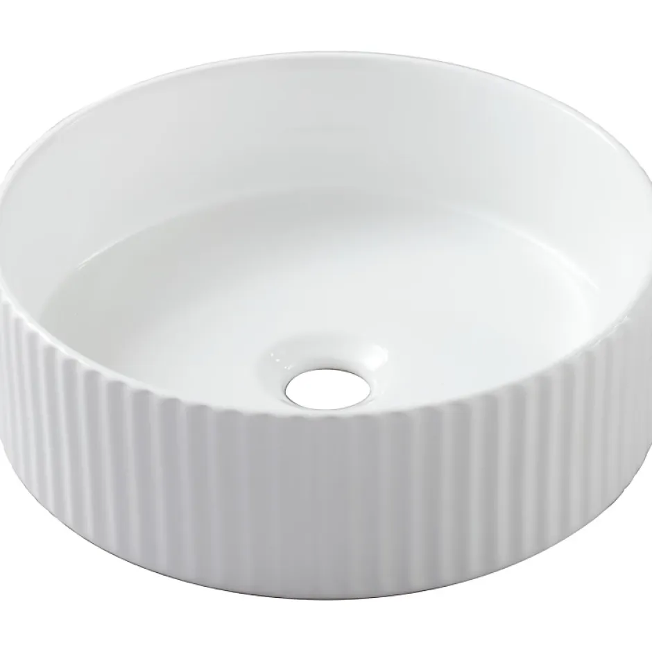 Planète Bain Vasque à poser striée Ania 36cm blanche