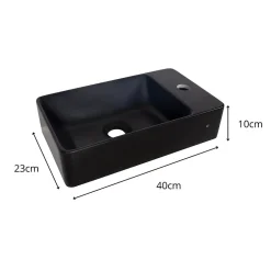 Mob-In Vasque à suspendre ou à poser rectangulaire en résine noire 40x23cm* Plan Vasque Lave-Mains