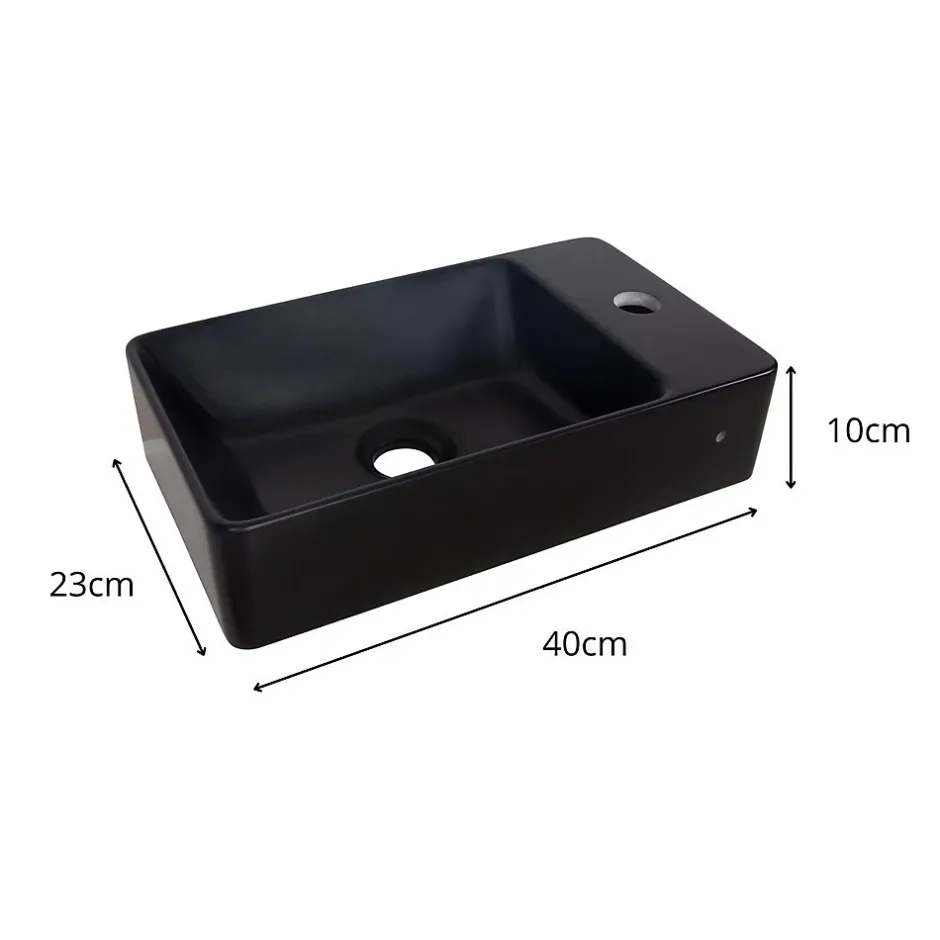 Mob-In Vasque à suspendre ou à poser rectangulaire en résine noire 40x23cm* Plan Vasque Lave-Mains