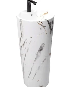 Rea Vasque Autoportante Blanka Marble White Round