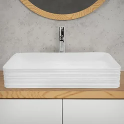 Ml-Design Vasque blanc rectangulaire en ceramique lavabo lave-mains a poser 680x380x120 mm