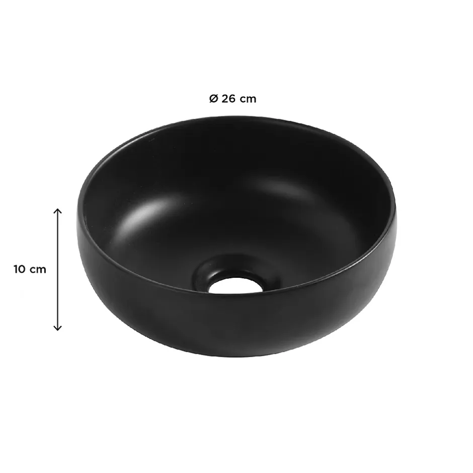 Homesight Vasque bol en céramique diamètre 26 x H.12 cm, noir,