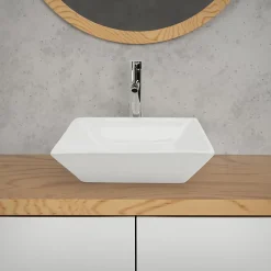 Ml-Design Vasque carré ceramique blanc lavabo a poser sur plan de toilette 410x410x120 mm* Vasque À Poser