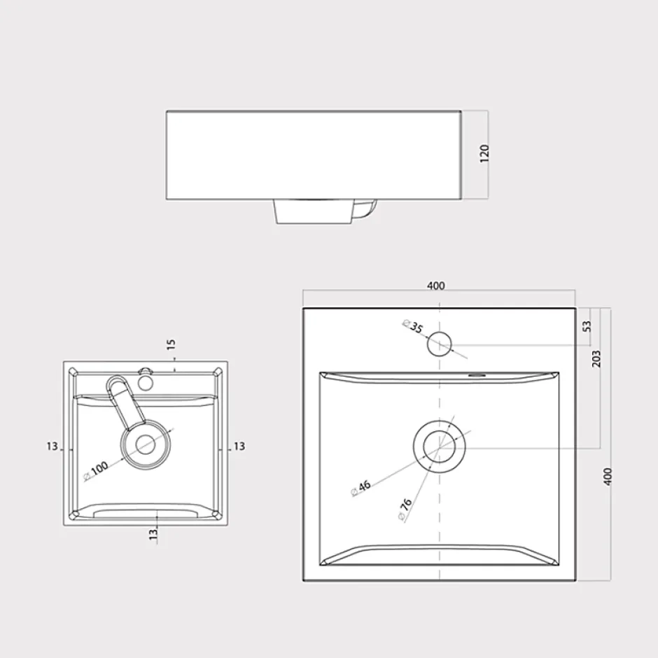 Cuisibane Vasque carrée à poser RESICUB 40 cm - blanc* Plan Vasque Lave-Mains