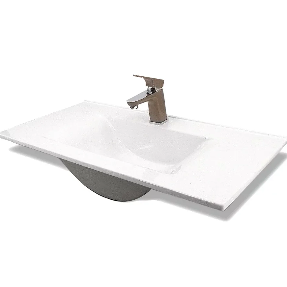Autres Vasque cémarique Blanc à encastrer 75 x 35 cm Lavabo de salle de bain encastrable