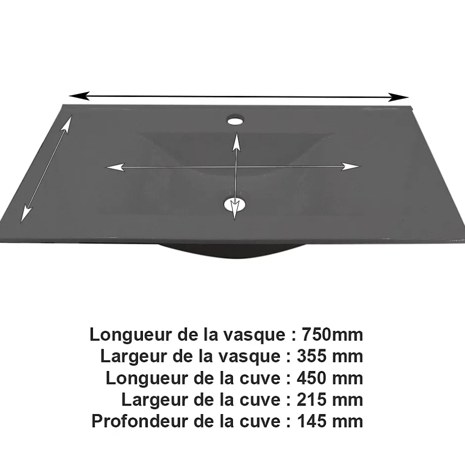 Autres Vasque cémarique Blanc à encastrer 75 x 35 cm Lavabo de salle de bain encastrable