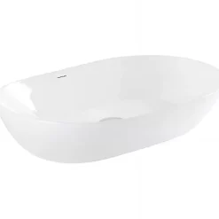 Sanindusa Vasque céramique traditionnelle ovale a poser sur plan 60x38 Sanlife blanc* Vasque À Encastrer
