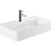 Sanindusa Vasque céramique traditionnelle rectangulaire a poser sur plan 60x35 avec trou pour robinetterie Sanlife blanc