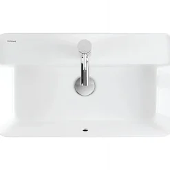 Sanindusa Vasque céramique traditionnelle rectangulaire a poser sur plan 60x35 avec trou pour robinetterie Sanlife blanc