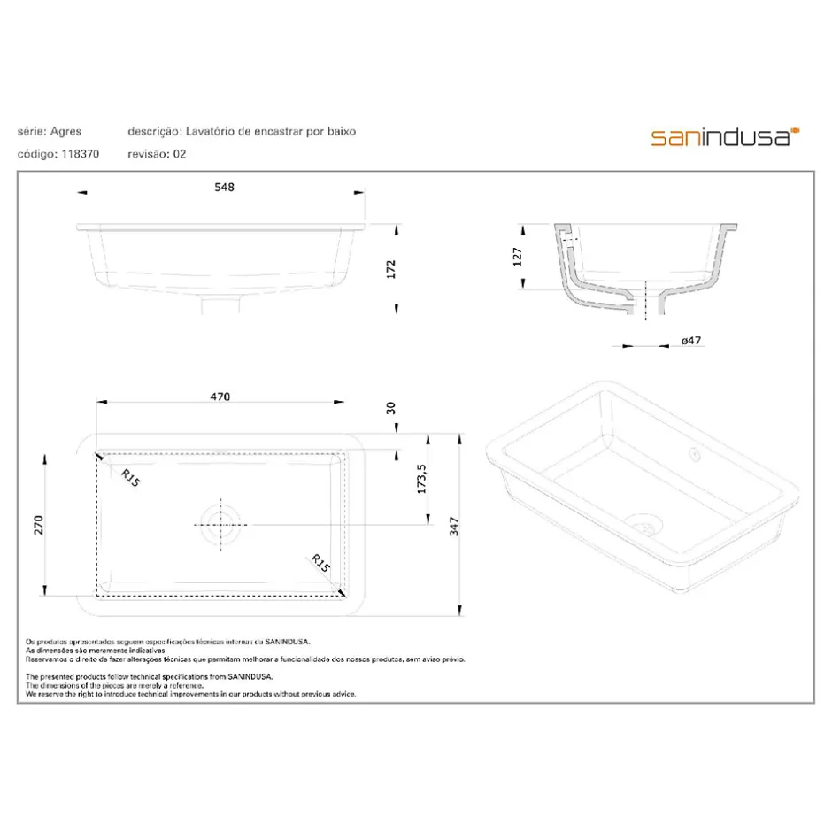 Sanindusa Vasque céramique traditionnelle encastrer par dessous Agres blanc* Vasque À Encastrer