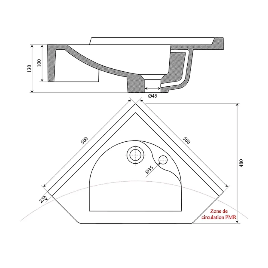 Cuisibane Vasque d'angle suspendue RESIANGLE- 50x50cm