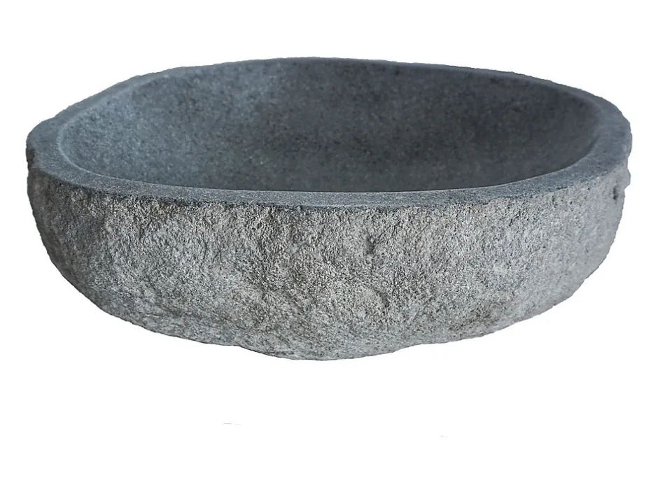 Vente-unique Vasque de salle de bain en pierre de rivière WATU - Couleur grise* Vasque À Poser