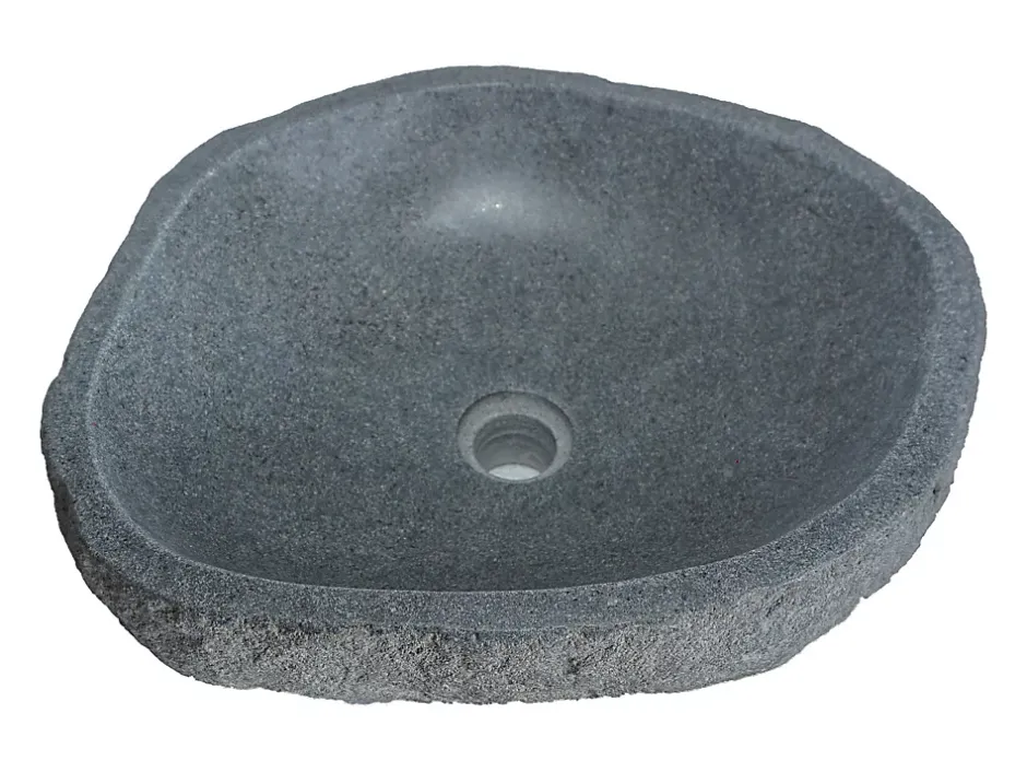 Vente-unique Vasque de salle de bain en pierre de rivière WATU - Couleur grise* Vasque À Poser