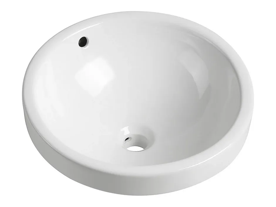 Vente-unique Vasque de salle de bain semi-encastrée ronde en céramique - 46 cm - Blanc - CATONAC II