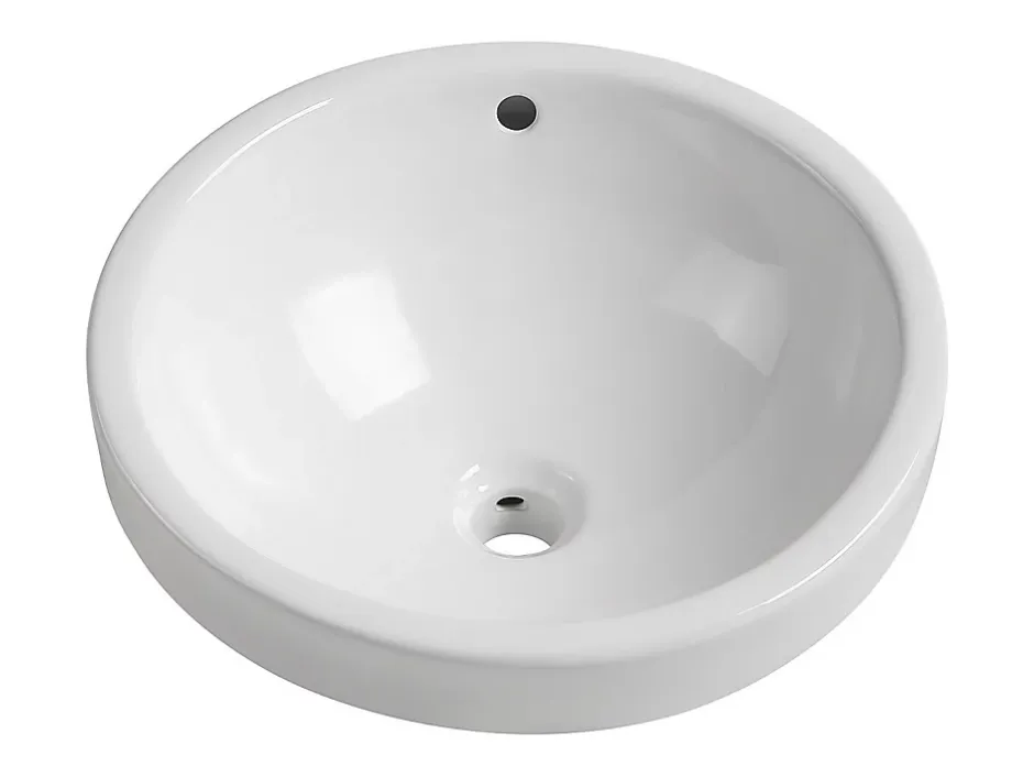 Vente-unique Vasque de salle de bain semi-encastrée ronde en céramique - 46 cm - Blanc - CATONAC II