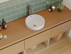 Vente-unique Vasque de salle de bain semi-encastrée ronde en céramique - 46 cm - Blanc - CATONAC II
