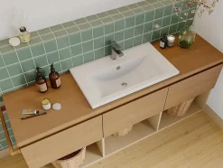 Vente-unique Vasque de salle de bain semi-encastrée rectangle en céramique - 71,5 cm - Blanc - YASMAC II