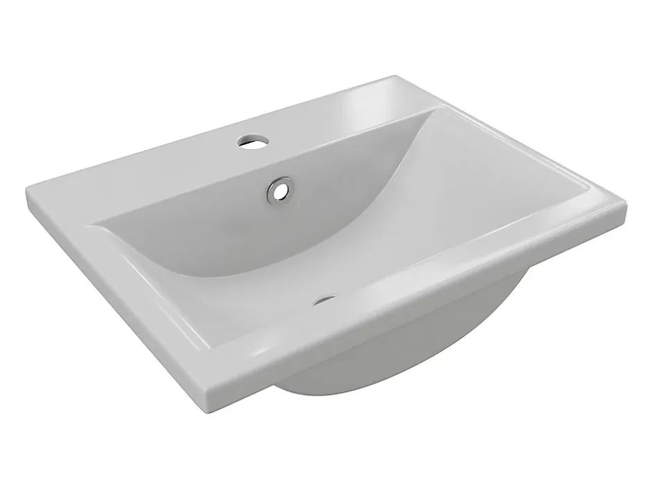 Vente-unique Vasque de salle de bain semi-encastrée rectangle en céramique - L51,5 cm - Blanc - YASMAC II