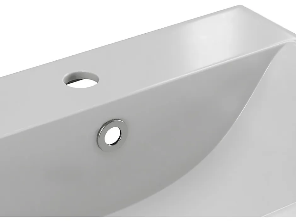 Vente-unique Vasque de salle de bain semi-encastrée rectangle en céramique - L51,5 cm - Blanc - YASMAC II