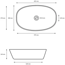 ECD Germany Vasque en céramique blanc avec bonde de vidage pour salle de bain 605x380x140 mm* Lavabo