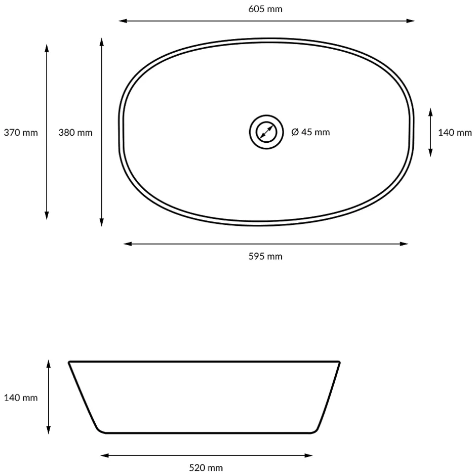 ECD Germany Vasque en céramique blanc avec bonde de vidage pour salle de bain 605x380x140 mm* Lavabo