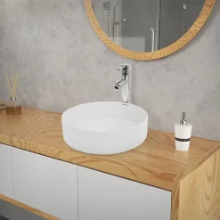 ECD Germany Vasque en céramique blanc ronde avec bond de vidage salle de bain 355x120 mm* Vasque À Poser