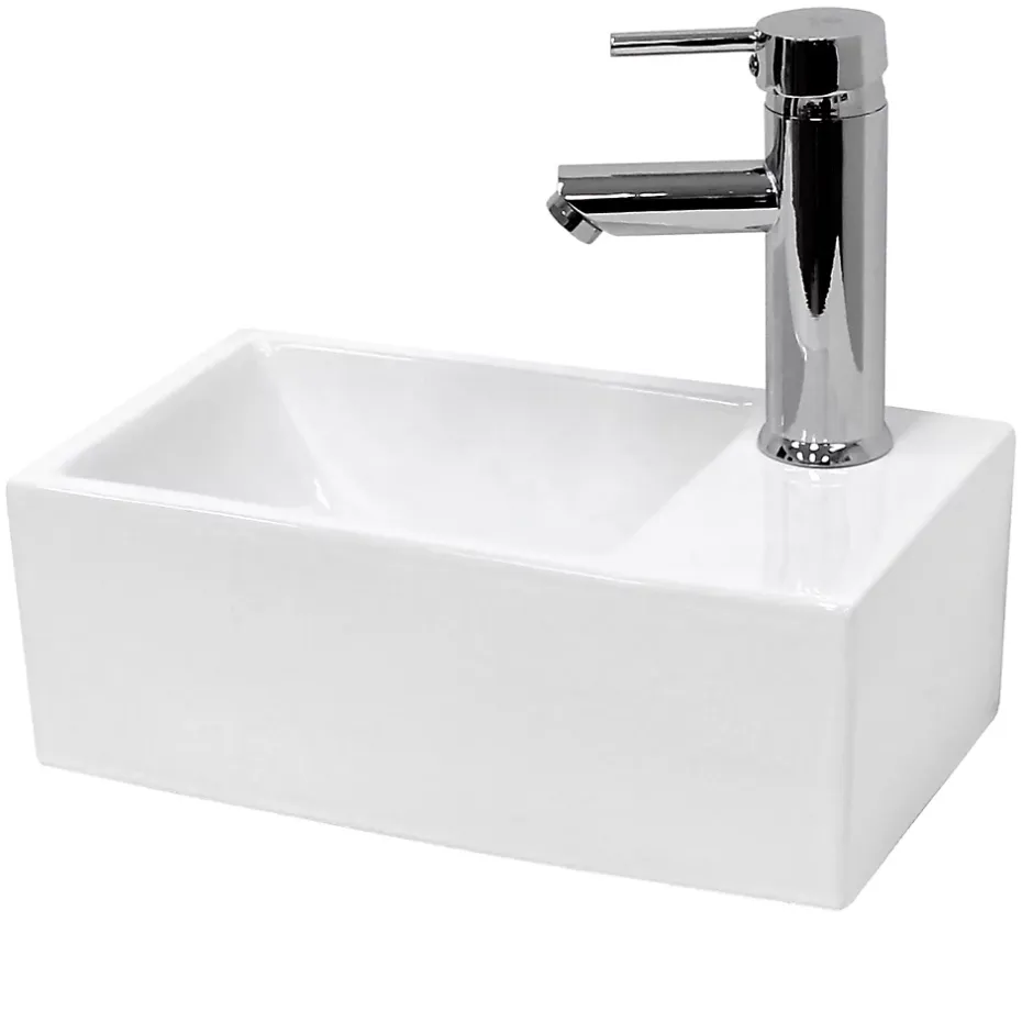 ECD Germany Vasque en céramique blanc avec bonde de vidage pour salle de bain 350x205x125 mm* Lavabo