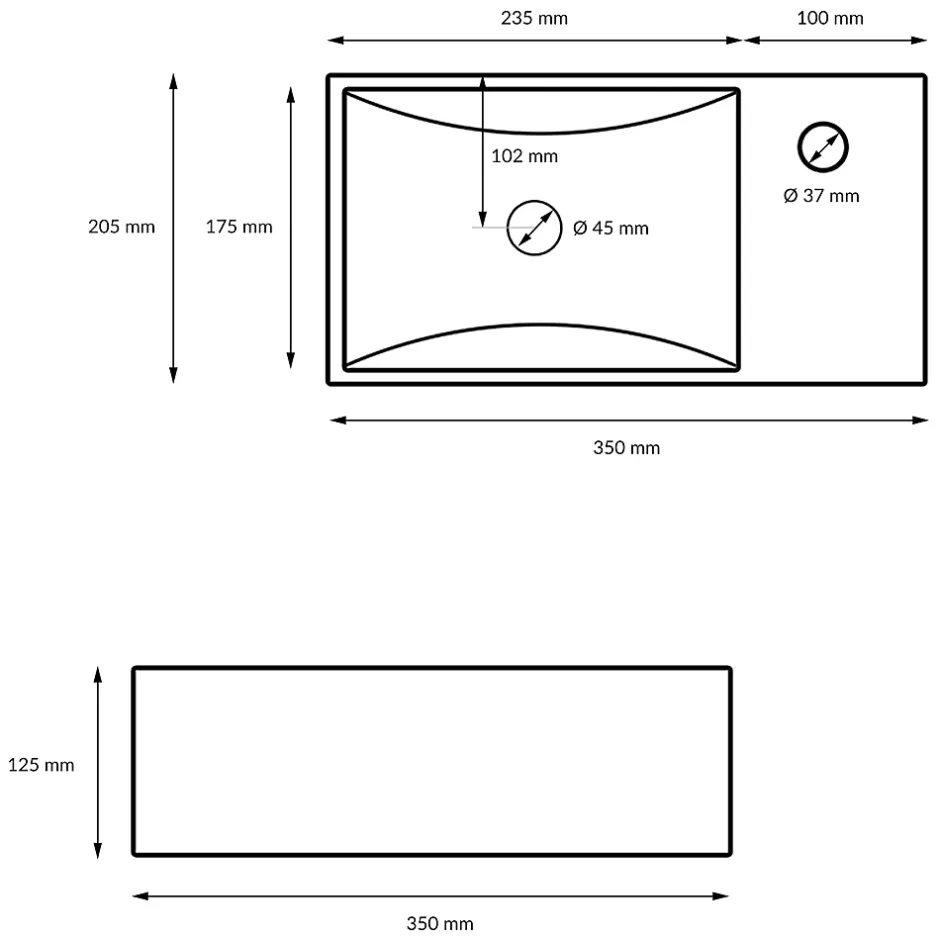 ECD Germany Vasque en céramique blanc avec bonde de vidage pour salle de bain 350x205x125 mm* Lavabo