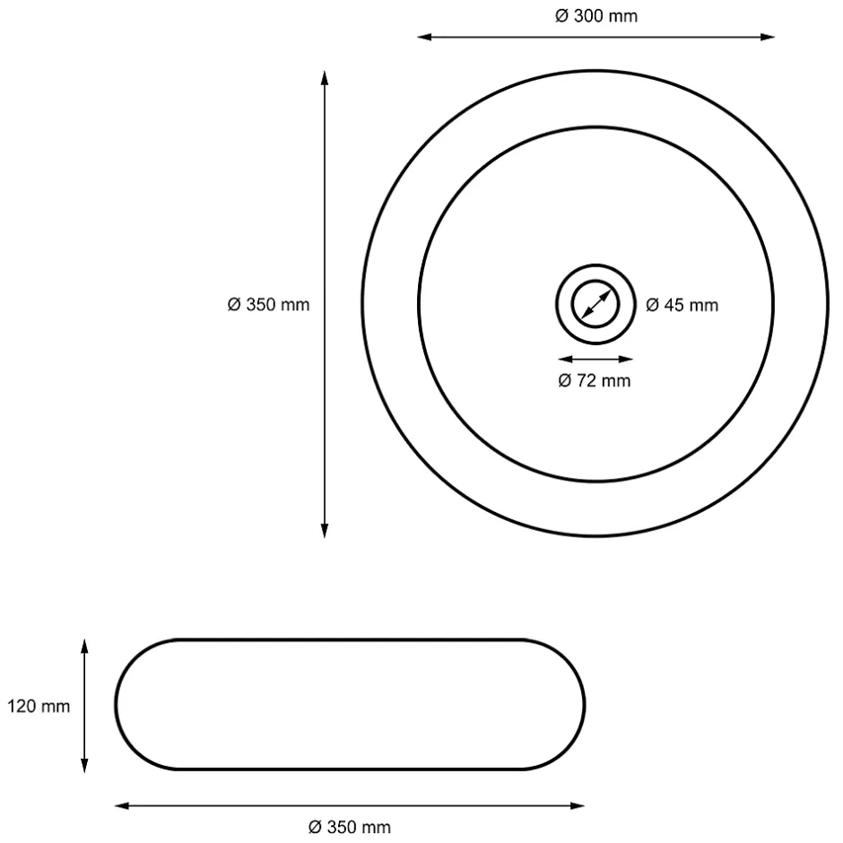 ECD Germany Vasque en céramique blanc avec bonde de vidage pour salle de bain 350x120 mm* Lavabo