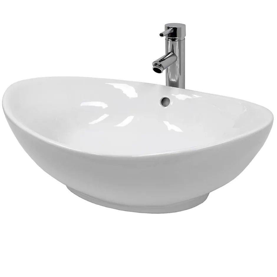 ECD Germany Vasque en céramique blanc avec bonde de vidage pour salle de bain 590x390x200 mm* Lavabo