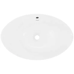 ECD Germany Vasque en céramique blanc avec bonde de vidage pour salle de bain 590x390x200 mm* Lavabo
