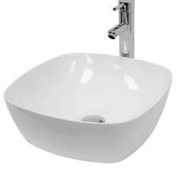 ECD Germany Vasque en céramique blanc carré avec bonde de vidage salle de bain 405x140 mm