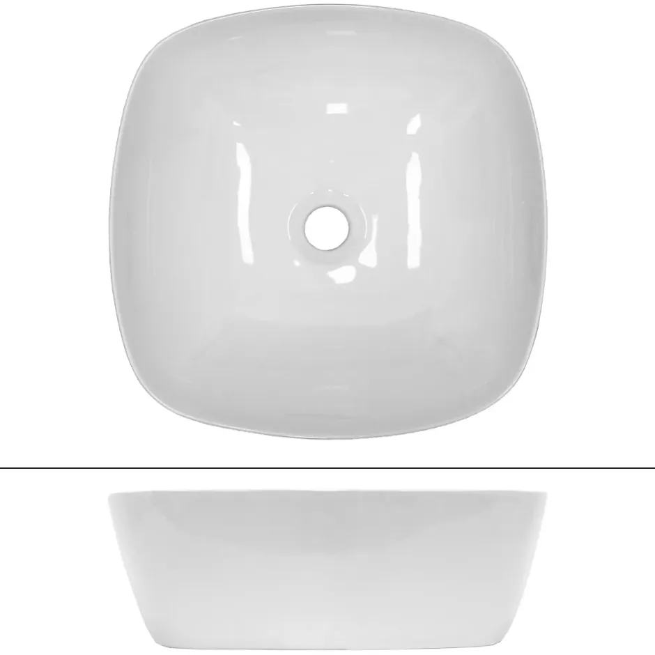 ECD Germany Vasque en céramique blanc carré avec bonde de vidage salle de bain 405x140 mm
