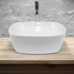 ECD Germany Vasque en céramique blanc carré avec bonde de vidage salle de bain 405x140 mm